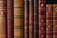 Antique books in library, vintage background