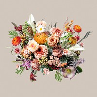 Autumn flower bouquet, collage element psd