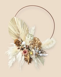 Dried flower round frame, collage element psd