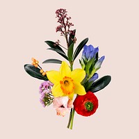 Colorful flower bouquet, collage element psd