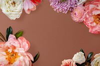 Pink flower frame, brown background, design space psd