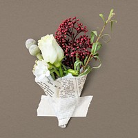 Flower bouquet, collage element, isolated object psd