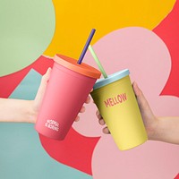 Tumbler cup mockup, colorful beverage packaging psd