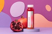 Summer juice bottle mockup, beverage packaging in colorful design psd
