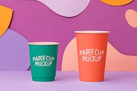 Paper cup mockup, pop color packaging design psd