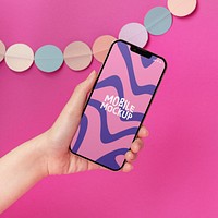 Mobile phone screen mockup, colorful digital device psd