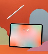 Tablet screen mockup, digital device with colorful design psd