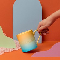 Coffee mug mockup, gradient customizable design psd