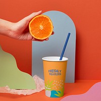 Paper cup mockup, aesthetic tropical packaging design psd