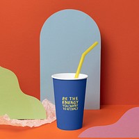 Paper cup mockup, aesthetic tropical packaging design psd