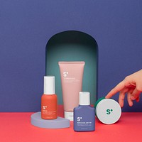 Minimal cosmetics bottle mockup, beauty product packaging psd set