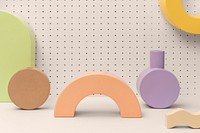 Geometric memphis product backdrop, pastel 3D shapes