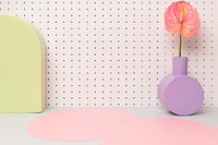 Floral geometric product backdrop, pink aesthetic design