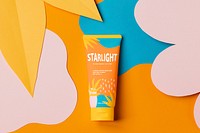 Sunscreen tube mockup, summer beauty product psd