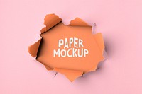 Pink paper hole mockup, torn texture background psd