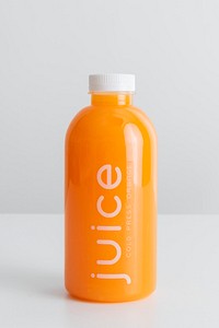 Cold pressed orange juice in a plastic bottle. JANUARY 29, 2020 - BANGKOK, THAILAND