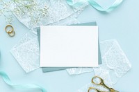 Blank white card on a blue background