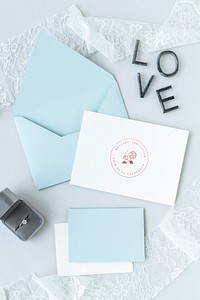 Wedding card mockup with a diamond ring