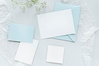 Blank blue and white cards with blue envelope