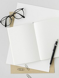 Blank white grid pattern notebook