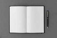 Blank plain white notebook with a pen