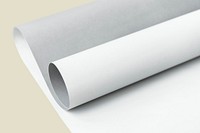 Gray and white rolled paper mockup on a beige background