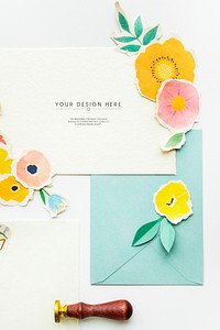 Cards template mockup with paper craft flowers