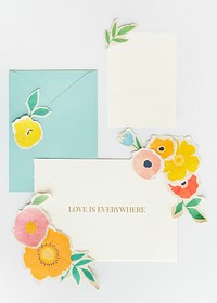 Cards template mockup with paper craft flowers