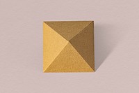 3D golden pyramid paper craft on a dull pink background