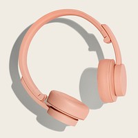 Pastel pink wireless headphone mockup on a gray background