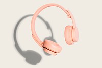 Pastel pink wireless headphone mockup on a gray background