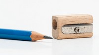 Wooden pencil sharpener with blue pencil