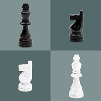 Chess pieces set on green background