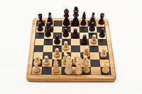 Wooden chessboard game on white background