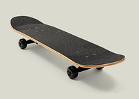 Black skateboard on off white background mockup