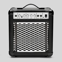 Black portable music speaker on white background
