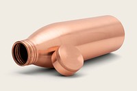 Copper water bottle mockup on an off white background