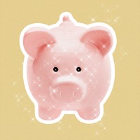 Pink piggy bank sticker on a yellow background 