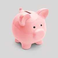 Pink piggy bank sticker mockup on a gray background