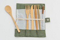 Set of natural flatware on off white background