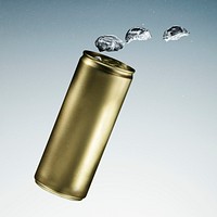 Golden aluminum soda can mockup with copyspace