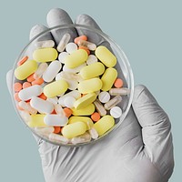 Colorful pills in a bowl 