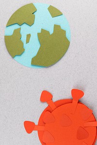 Planet earth fighting against COVID-19 paper craft background