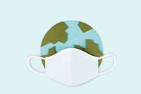 Paper craft planet earth wearing a face mask due to COVID-19 mockup