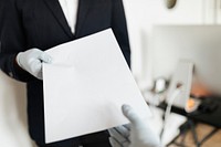 Man receiving a blank white paper