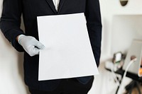 Man receiving a blank white paper