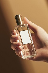 Hand holding glass perfume bottle design resource
