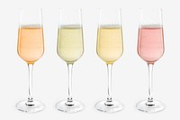 Mixed Champagne glasses mockup on white background