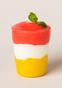 Layered berry yogurt and mango smoothie