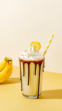 Chocolate banana milkshake with whipped cream
